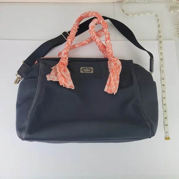 Kate Spade black diaper back, Peachy coral wrapped handles - Picture 5 of 11